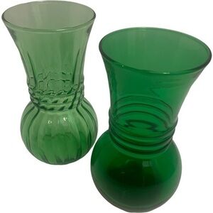 Vintage 60’s Mid Century Modern Anchor Hocking Emerald Forest Green Glass Vases
